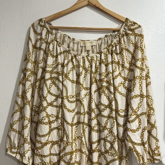 Michael Kors Chain Print Blouse in Cream and Gold NWT - Picture 2 of 6